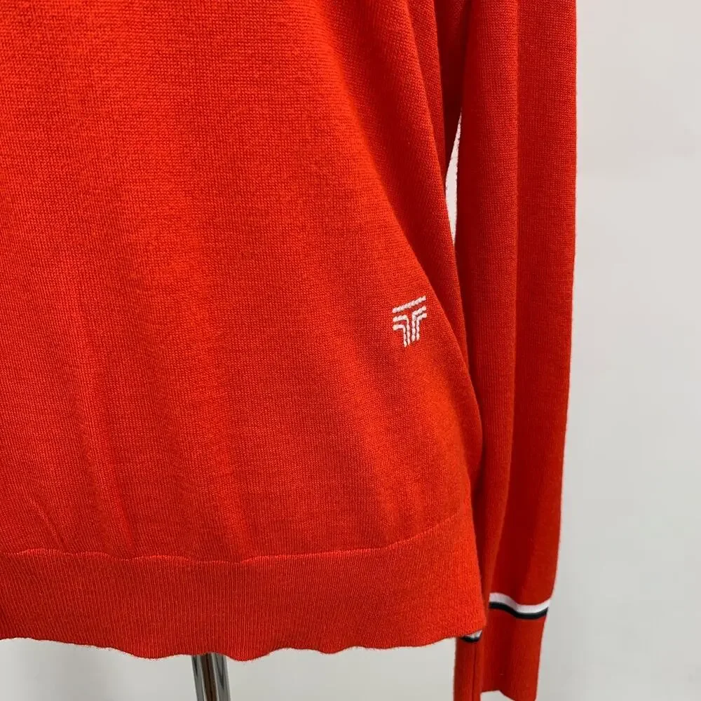 Tory Sport Sweater Womens M Medium Chili V Neck Long Sleeve Merino Wool Coolmax